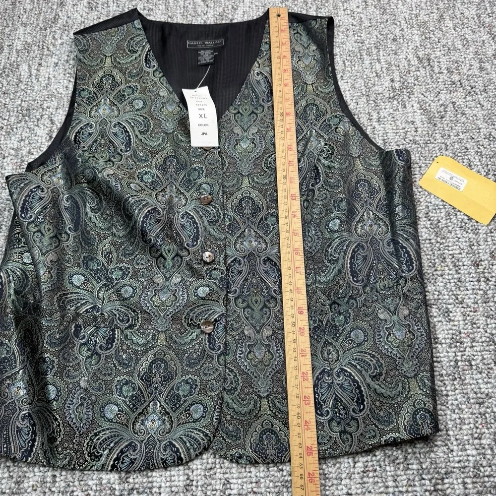 Vintage Harris Wallace Vest Womens XL Tapestry Green Black Floral NWT